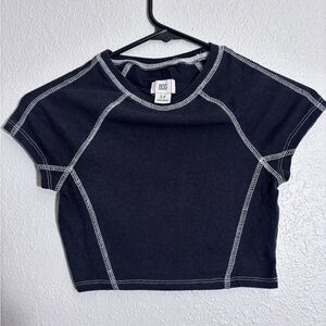 BDG Black Cropped babydoll tee with Contrast White Stitching